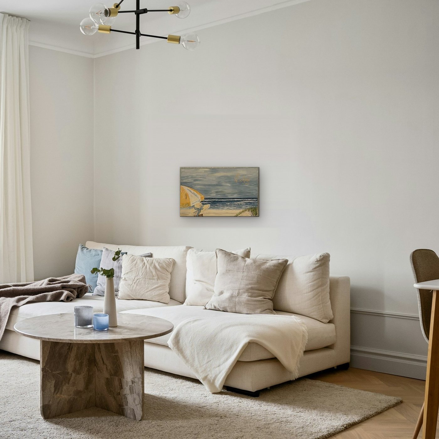 Seaside Umbrella painting shown in a living room